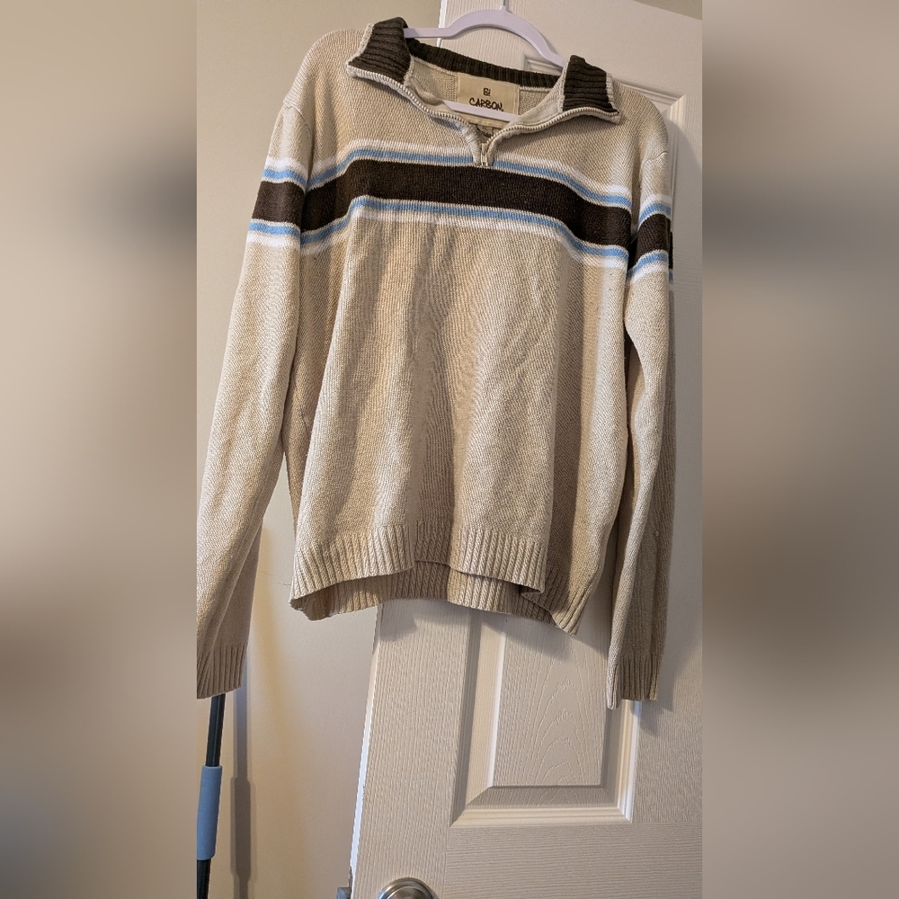 Men's Beige and Brown Striped Sweater
